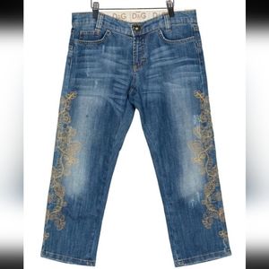 Dolce & Gabbana D&G distressed gold embroidered crop jeans 31